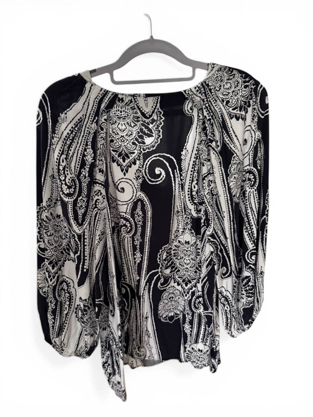 Nautica Navy & White Paisley V-Neck Blouse - Picture 3 of 3